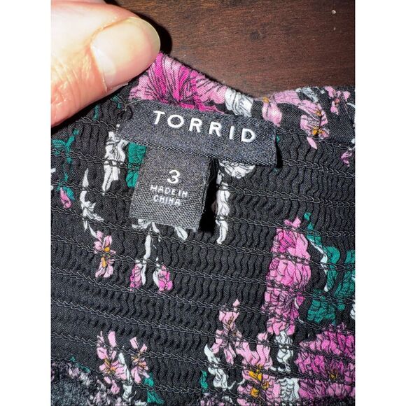 Torrid Midi Challis Surplice Skater Dress Black Purple Pink Floral $65 3 3X - Picture 5 of 8